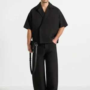 Abel - Boxy Twill Double Breasted Shirt - Black